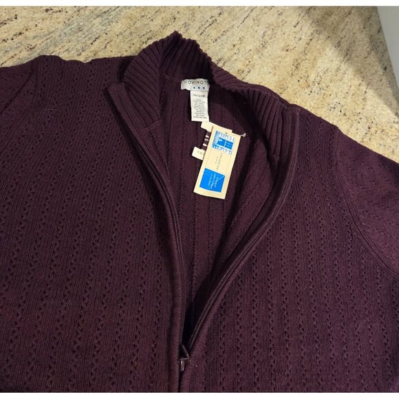 New! COVINGTON Sz 2X Sweater Zip Mock Neck Embroidered Flower Cuff Wool Blend - Picture 8 of 15
